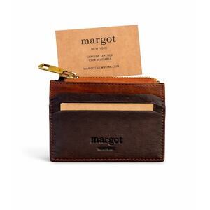 Margot New York Leather Zip Card Case Wallet Brown NWOT